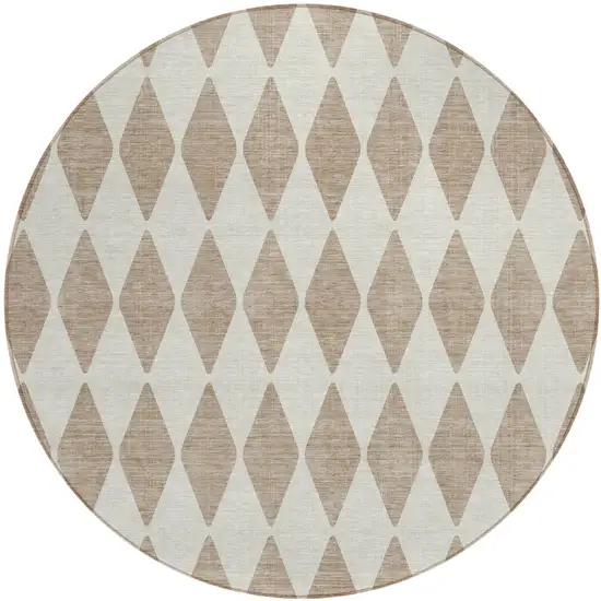 8' Taupe Round Geometric Washable Indoor Outdoor Area Rug Photo 2