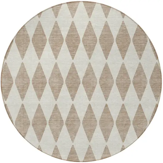 8' Taupe Round Geometric Washable Indoor Outdoor Area Rug Photo 5