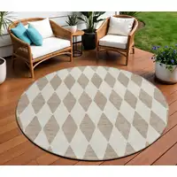 Photo of 8' Taupe Round Geometric Washable Indoor Outdoor Area Rug