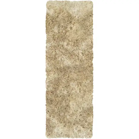 6' Taupe Shag Hand Tufted Runner Rug Photo 1