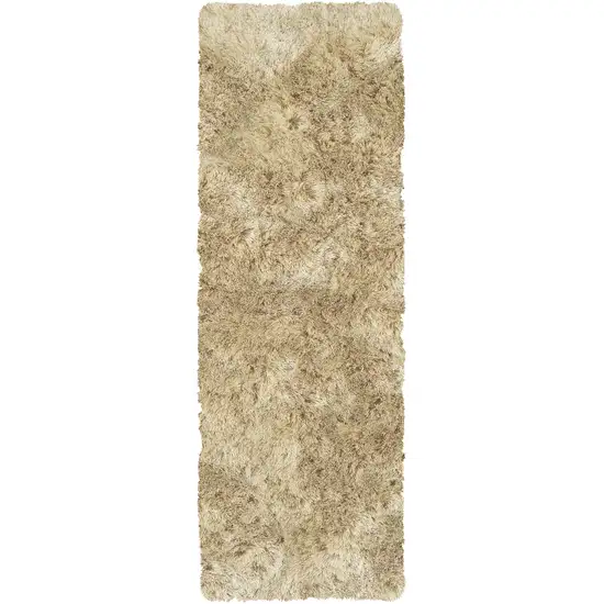 6' Taupe Shag Hand Tufted Runner Rug Photo 4