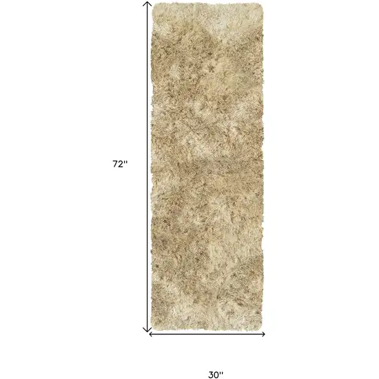 6' Taupe Shag Hand Tufted Runner Rug Photo 5