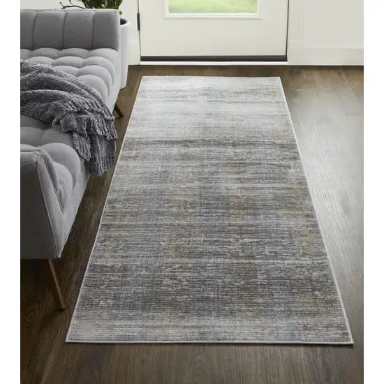 10' Taupe Silver And Tan Abstract Power Loom Runner Rug Photo 3