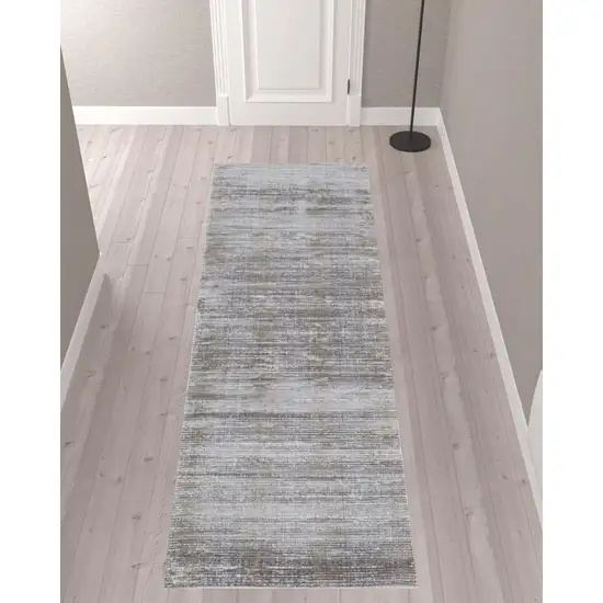 10' Taupe Silver And Tan Abstract Power Loom Runner Rug Photo 2