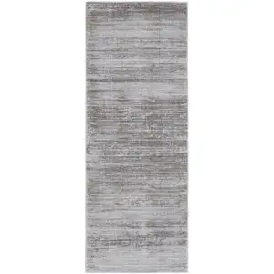 Photo of 10' Taupe Silver And Tan Abstract Power Loom Runner Rug