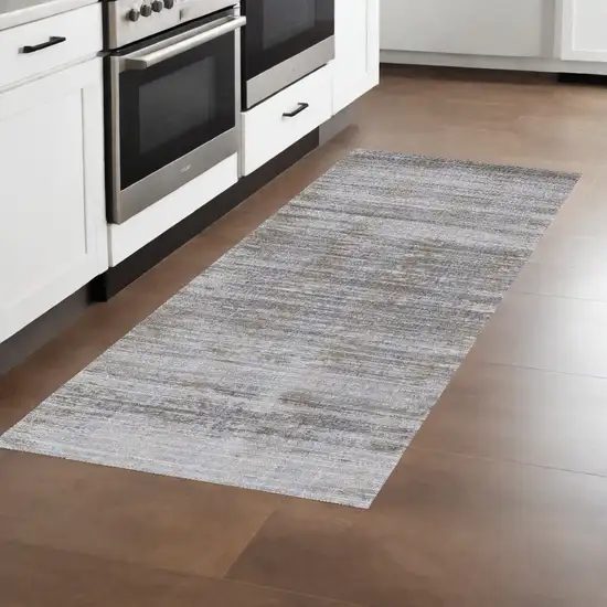 8' Taupe Silver And Tan Abstract Power Loom Runner Rug Photo 1