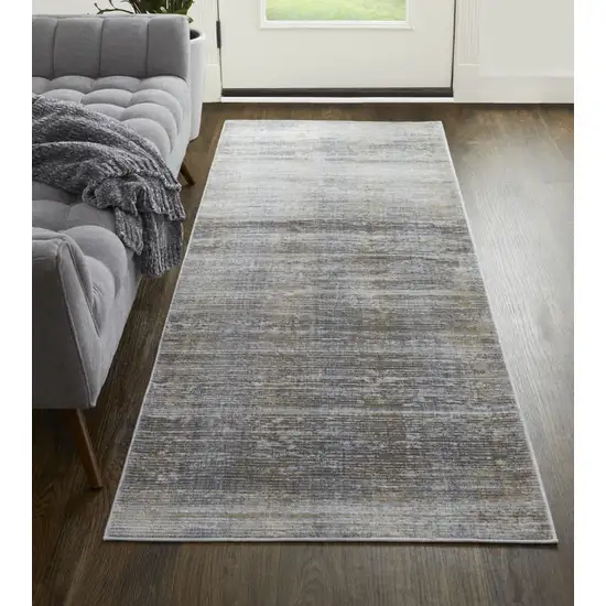 8' Taupe Silver And Tan Abstract Power Loom Runner Rug Photo 2