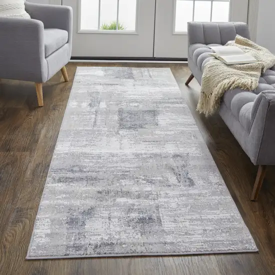 8' Taupe Tan And Blue Abstract Power Loom Distressed Stain Resistant Runner Rug Photo 5