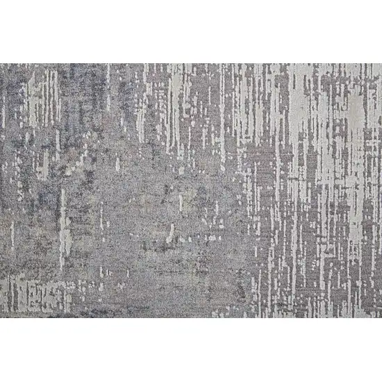 8' Taupe Tan And Blue Abstract Power Loom Distressed Stain Resistant Runner Rug Photo 3