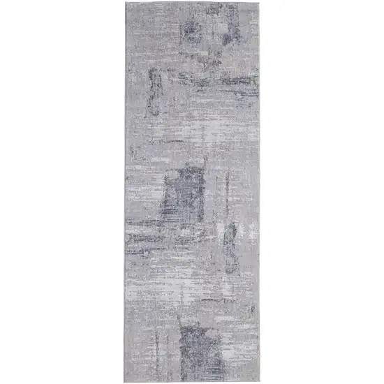 8' Taupe Tan And Blue Abstract Power Loom Distressed Stain Resistant Runner Rug Photo 1