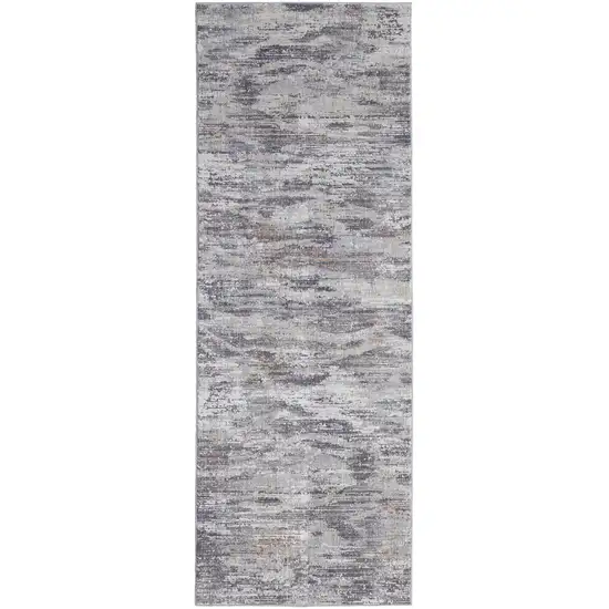 8' Taupe Tan And Orange Abstract Power Loom Distressed Stain Resistant Runner Rug Photo 5