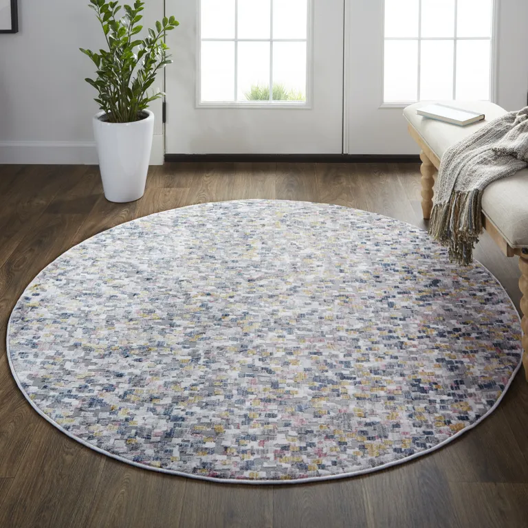 6' Taupe Tan And Orange Round Abstract Stain Resistant Area Rug Photo 4