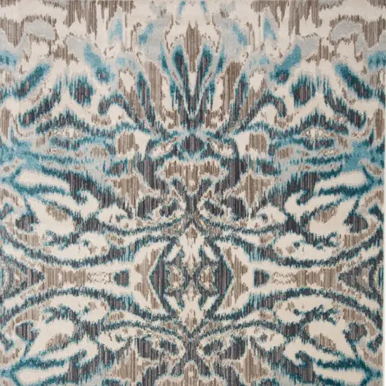 8' Taupe and Blue Abstract Power Loom Runner Rug Photo 9