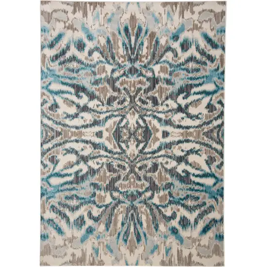 8' Taupe and Blue Abstract Power Loom Runner Rug Photo 2