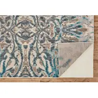 Photo of 8' Taupe and Blue Abstract Power Loom Runner Rug