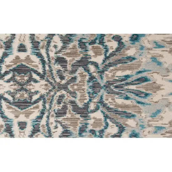 8' Taupe and Blue Abstract Power Loom Runner Rug Photo 6