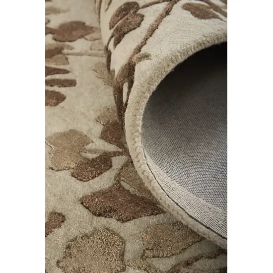 8' Taupe and Brown Floral Hand Tufted Runner Rug Photo 6