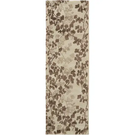 8' Taupe and Brown Floral Hand Tufted Runner Rug Photo 1