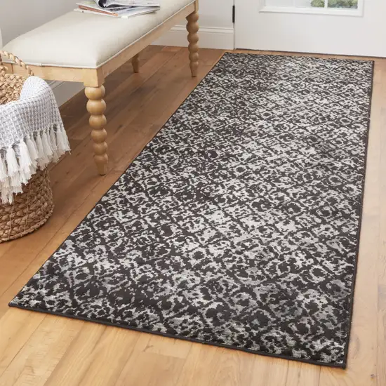 8' Taupe and Gray Abstract Power Loom Runner Rug Photo 6