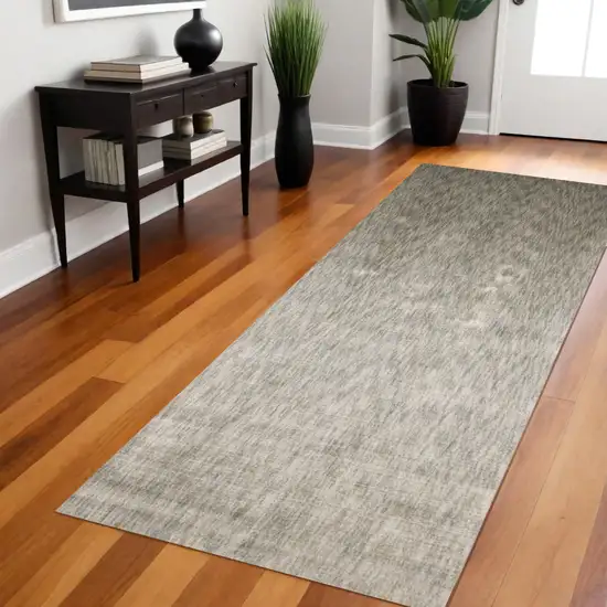 8' Taupe and Gray Chevron Hand Woven Runner Rug Photo 1