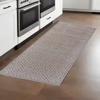 Photo of 8' Taupe and Gray Geometric Power Loom Runner Rug