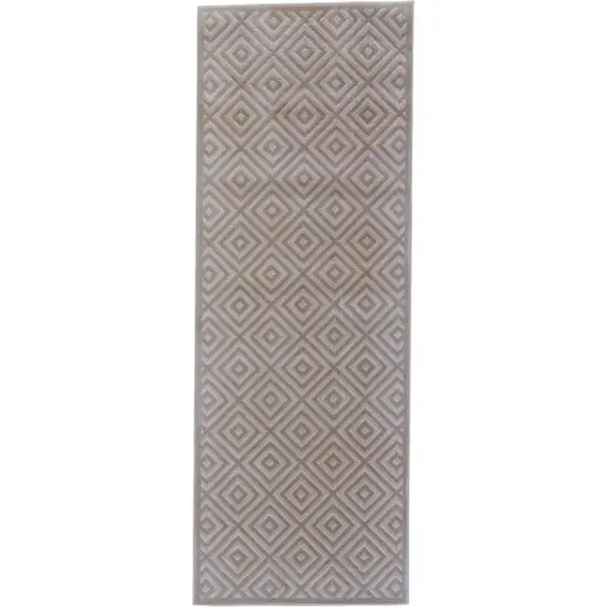 8' Taupe and Gray Geometric Power Loom Runner Rug Photo 2