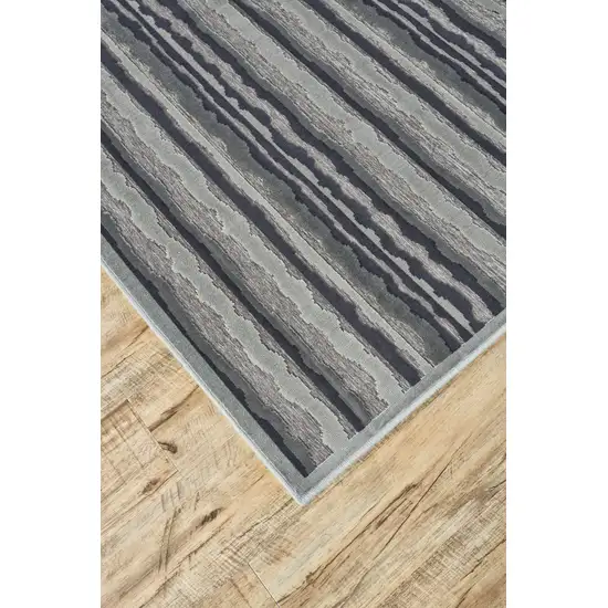 8' Taupe and Gray Striped Power Loom Runner Rug Photo 4