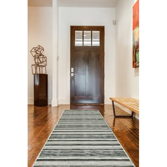 8' Taupe and Gray Striped Power Loom Runner Rug Photo 5