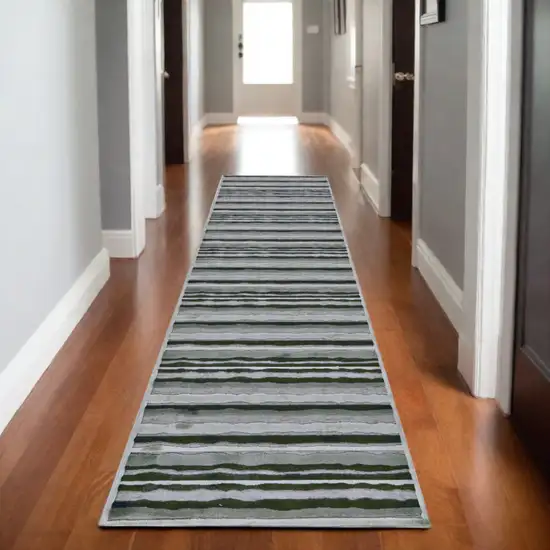 8' Taupe and Gray Striped Power Loom Runner Rug Photo 1