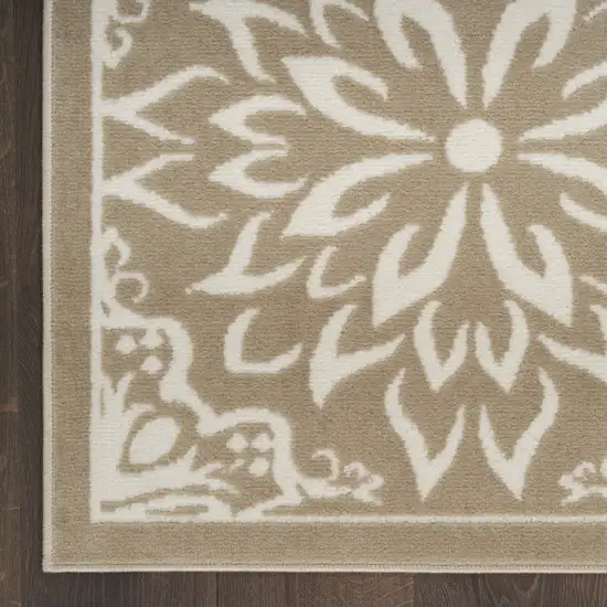 6' Taupe and Ivory Floral Non Skid Runner Rug Photo 6