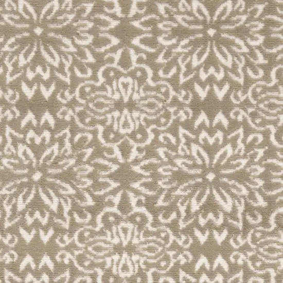 7' Taupe and Ivory Floral Runner Rug Photo 8