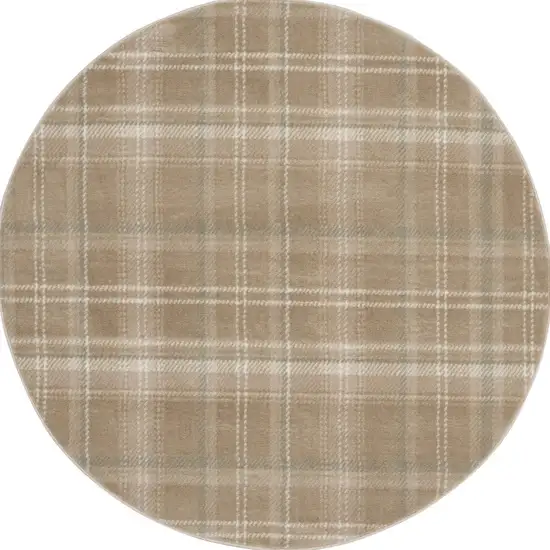 4' Taupe and Ivory Plaid Round Rug Photo 4