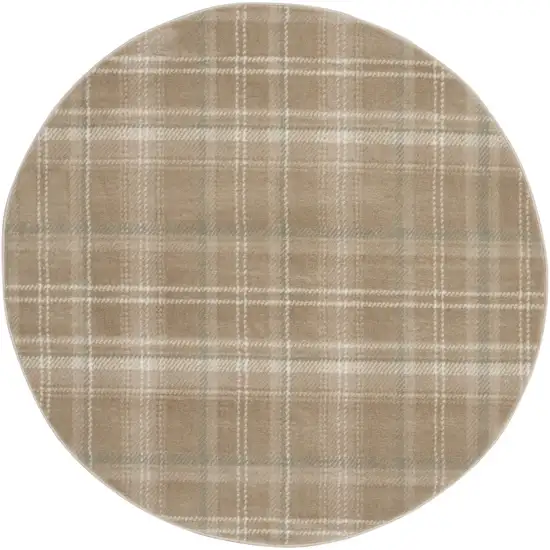 4' Taupe and Ivory Plaid Round Rug Photo 2