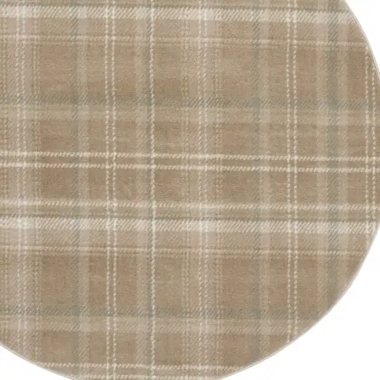 5' Taupe and Ivory Plaid Round Rug Photo 5