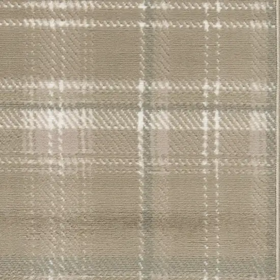 10' Taupe and Ivory Plaid Runner Rug Photo 5