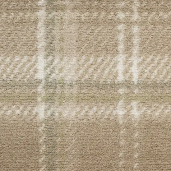 12' Taupe and Ivory Plaid Runner Rug Photo 9