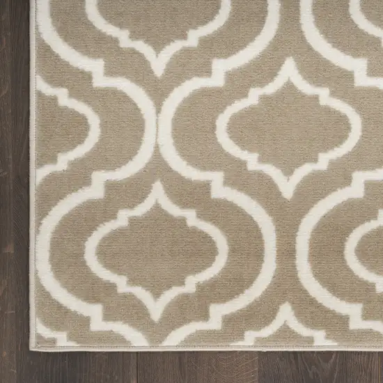 7' Taupe and Ivory Trellis Runner Rug Photo 4