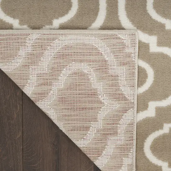 7' Taupe and Ivory Trellis Runner Rug Photo 7