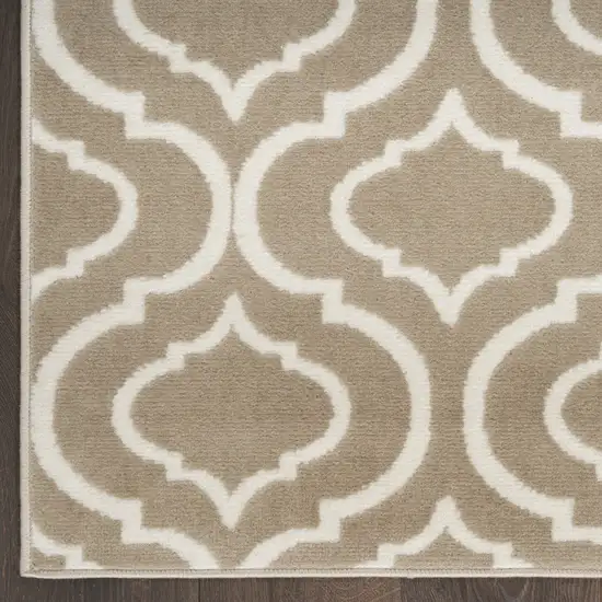 7' Taupe and Ivory Trellis Runner Rug Photo 6