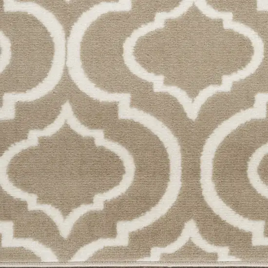 7' Taupe and Ivory Trellis Runner Rug Photo 5