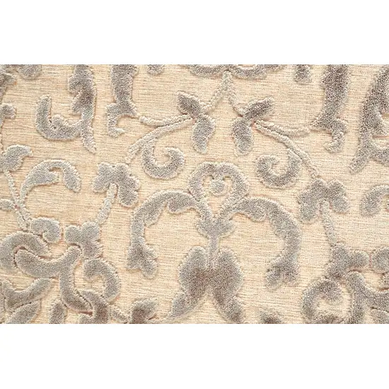 8' Taupe and Tan Floral Power Loom Runner Rug Photo 6