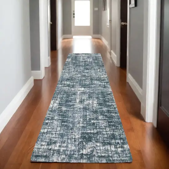 8' Teal And Ivory Geometric Runner Rug Photo 1