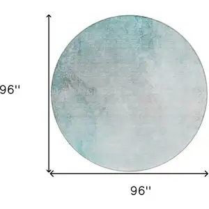 Photo of 8' Teal Blue Aqua And Gray Round Ombre Washable Indoor Outdoor Area Rug