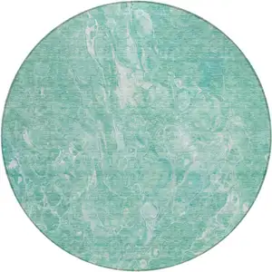 Photo of 8' Teal Blue Aqua And Green Round Abstract Washable Indoor Outdoor Area Rug