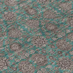 Photo of 8' Teal Blue Beige And Taupe Round Floral Washable Indoor Outdoor Area Rug