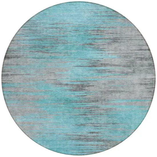 8' Teal Blue Charcoal And Gray Round Abstract Washable Indoor Outdoor Area Rug Photo 5