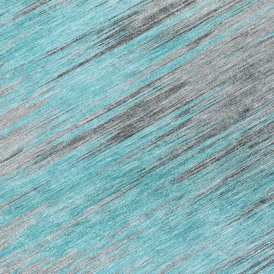 8' Teal Blue Charcoal And Gray Round Abstract Washable Indoor Outdoor Area Rug Photo 8