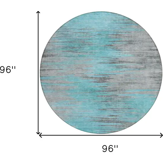 8' Teal Blue Charcoal And Gray Round Abstract Washable Indoor Outdoor Area Rug Photo 3