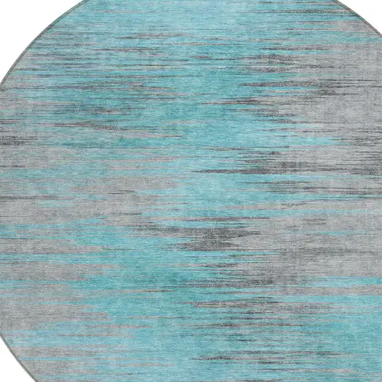 8' Teal Blue Charcoal And Gray Round Abstract Washable Indoor Outdoor Area Rug Photo 4