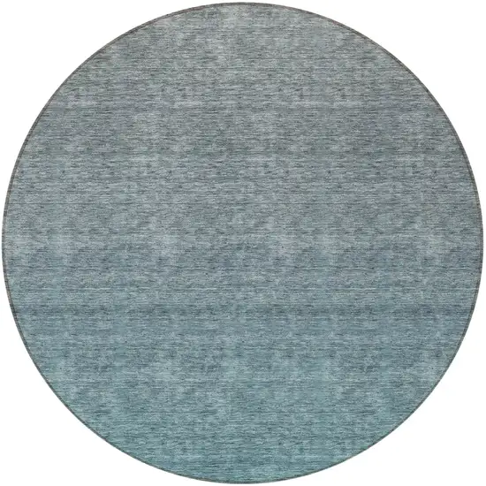 8' Teal Blue Gray And Charcoal Round Ombre Washable Indoor Outdoor Area Rug Photo 5